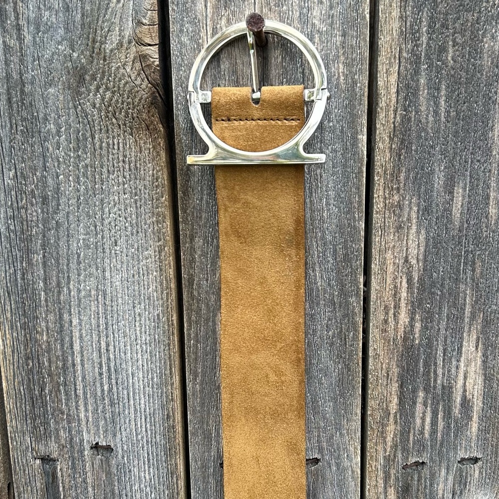 Salvatore Ferragamo Single Gancio Suede Belt Tan Brown 85 - Picture 10 of 16